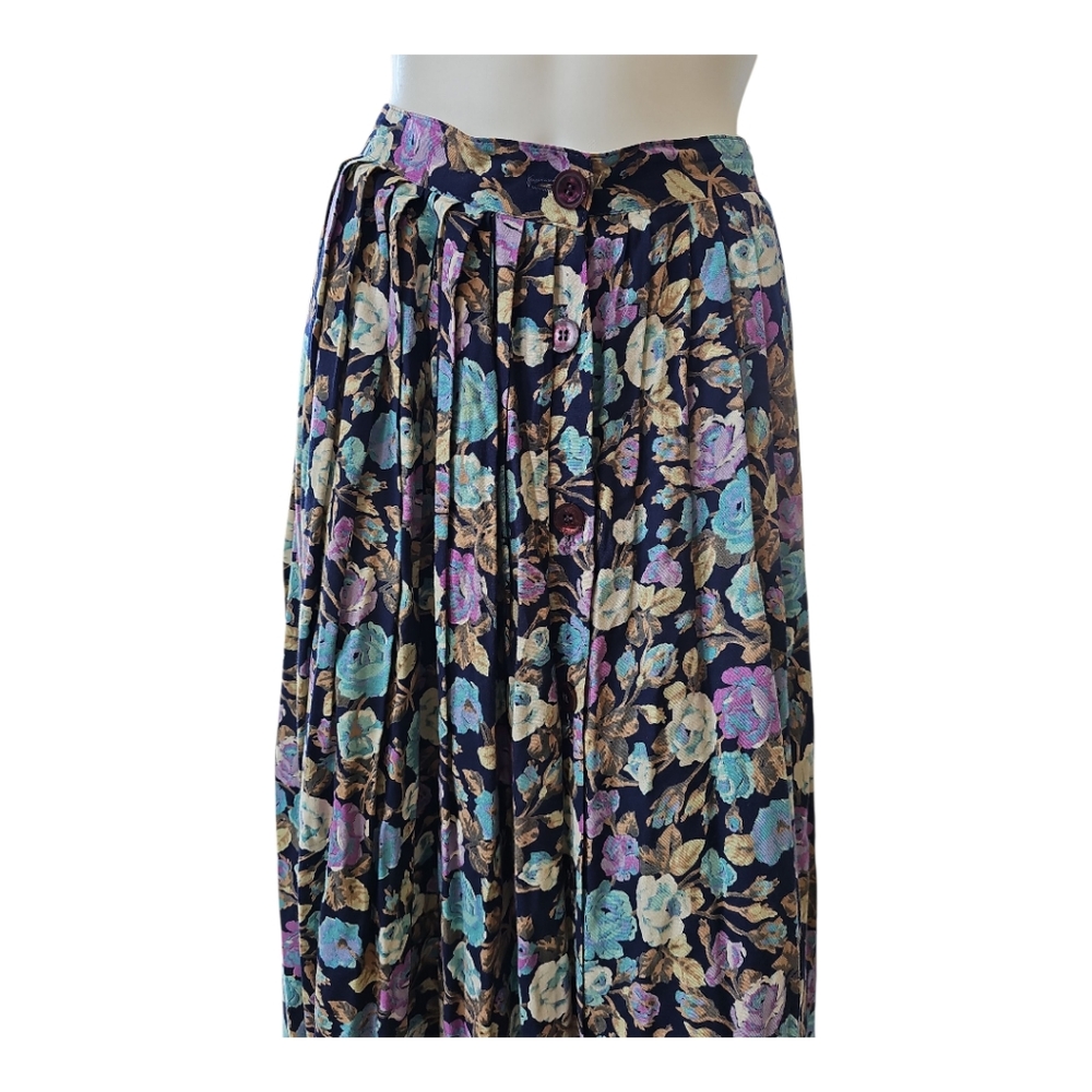 Vintage 90s In Group Ltd Floral Button Front Pleated Maxi Skirt Rayon Size 8